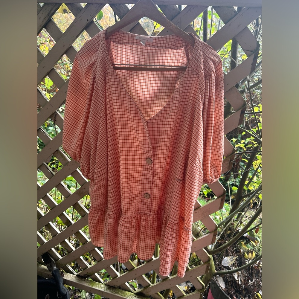 NWT LC Lauren Conrad Plus 4X Gingham Babydoll Blouse Peasant Puff Sleeve